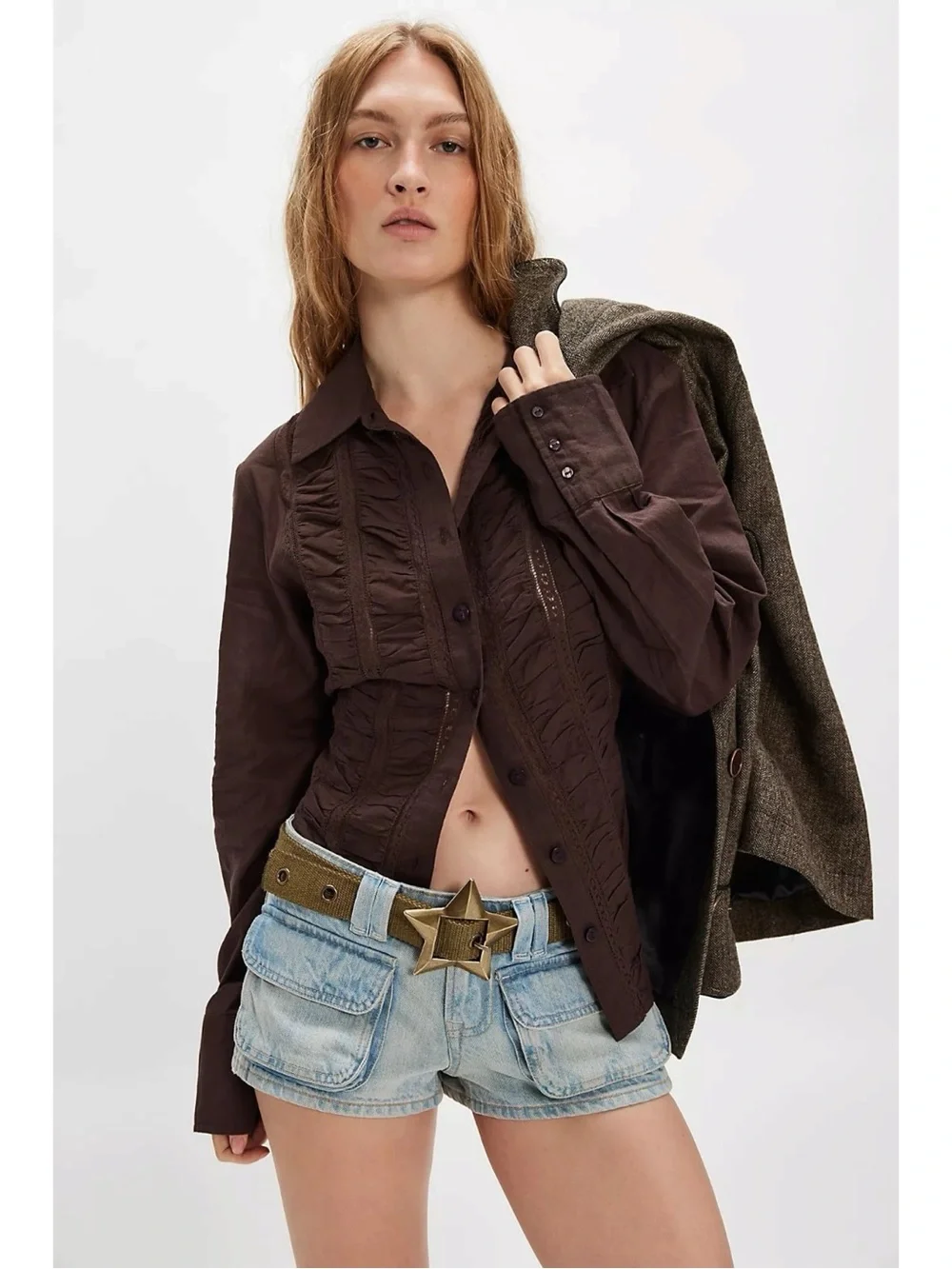Free People Bohemian Grunge 90s Zoa Star Buckle Hip Belt Medium Large NWT